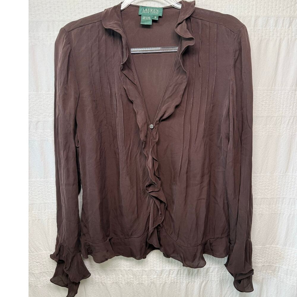 Lauren Ralph Lauren 100% Silk Blouse, Chocolate Brown, Women's Size 16